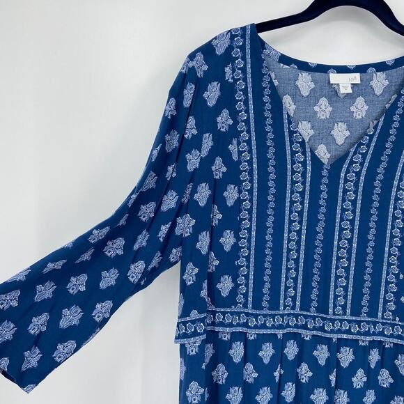 J. Jill Tunic Blouse Women's Size M Blue Floral Mixed Print Bohemian - Picture 5 of 14